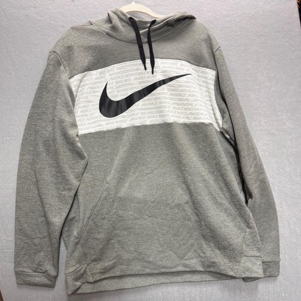 Nike Dri-FIT Hoodie Mens XL Gray Excellent Swoosh Logo Pullover CU6267-063